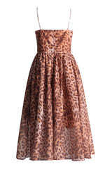 Wild Leopard Jeweled Bustier Drop Waist Bubble Cami Cocktail Midi Dress