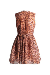 Wild Leopard Print Jeweled Neck Drop Waist Bubble Tank Party Mini Dress