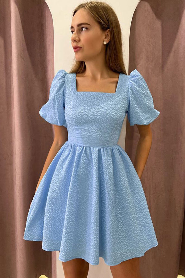Womens A-Line Dress High Waist Square Neck Puff Sleeve Slim Fit Summer  Dresses | eBay