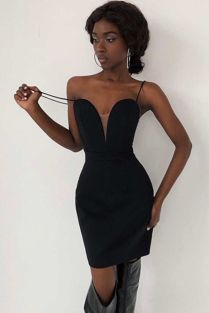 Sexy Sweetheart Deep V Sleeveless Bodycon Bandage Mini Dress Black Rosedress