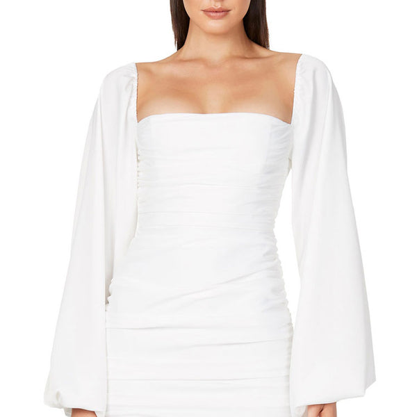Jude Ribbed Modal Square Neck Long Sleeve Maxi Dress in White