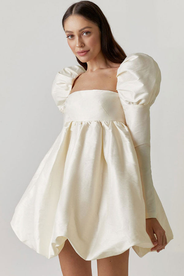 White Mini Dress - Floral Jacquard Dress - Puff Sleeve Mini Dress - Lulus