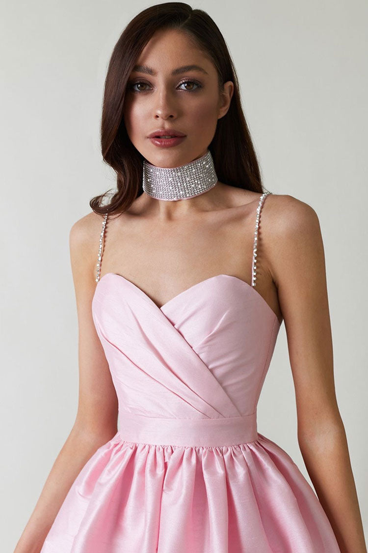Silky Satin Square Neck Suspender Strap Party Mini Dress - Pink – Rosedress
